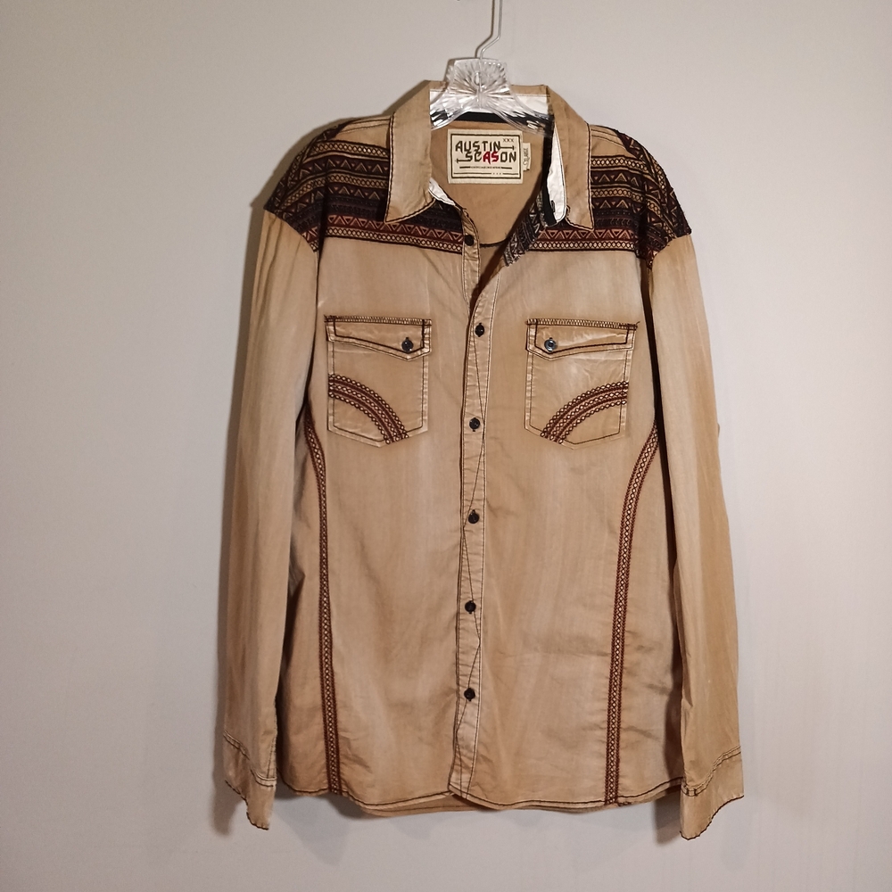 Austin Season Men's Embroidered Long Sleeve Western Shirt Size XL